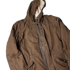 Tommy Hilfiger Fleece Jacket Mens M Medium Brown Polyester Sherpa Lined Long